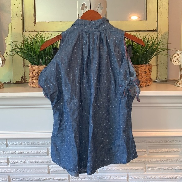 Anthropologie Holding Horses Western Chambray Cold Shoulder Button Down Top 12 - Picture 8 of 9